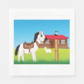 Cartoon Boerderij Scene met Paard Kat en Geit Servet (Voorkant)