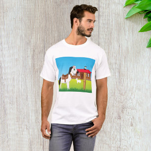 Cartoon Boerderij Scene met Paard Kat en Geit T-shirt