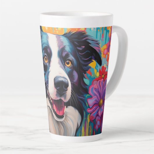 Cartoon Border Collie in een Garden Latte Mok (Rechterhoek)