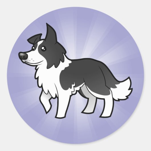 Cartoon Border Collie Ronde Sticker (Voorkant)