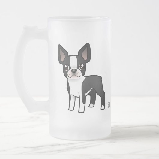 Cartoon Boston Terrier Matglas Bierpul (Links)