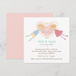 Cartoon Boy Hearts Girl Love Couples Baby shower Kaart