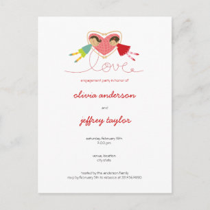 Cartoon Boy Hearts Girl Love Invitation Briefkaart