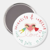 Cartoon Boy Loves Meisje Holding Handen Save The D Magneet (Voorkant / Achterkant)