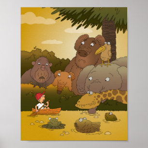 Cartoon Boy Tropical Oerwoud Animal Poster