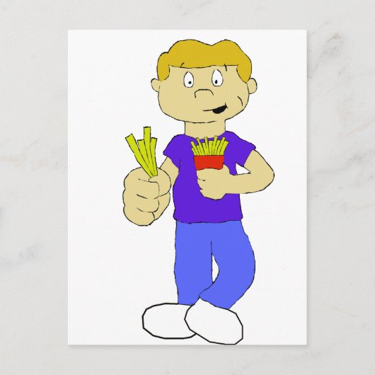 Cartoon Boy With French Fries Briefkaart (Voorkant)