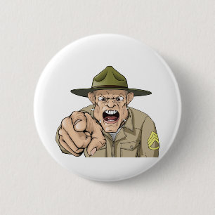 Cartoon boze drilsergeant riep op ronde button 5,7 cm