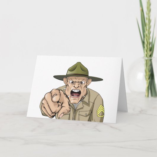 Cartoon boze legerboor sergeant schreeuwen kaart (Voorkant)
