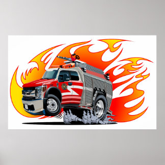 Cartoon brandweerauto poster