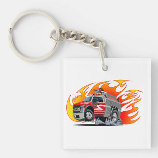 Cartoon brandweerauto sleutelhanger