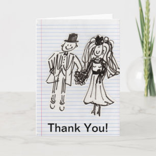 Cartoon Bride+Groom Thank You Bedankkaart