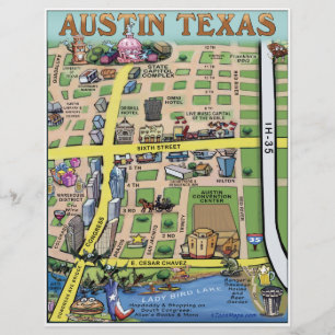 Cartoon brochure over de binnenstad van Austin Tex