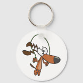 Cartoon Brown Dog Skipping Sleutelhanger (Achterkant)