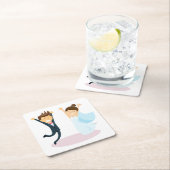 Cartoon bruid & bruidegom bruiloft vierkante kartonnen onderzetter (Insitu)