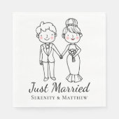 Cartoon bruid bruidegom net getrouwd bruiloft serv servet (Voorkant)