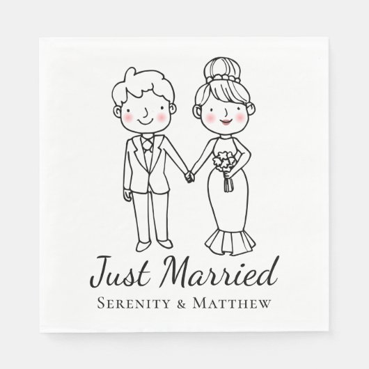 Cartoon bruid bruidegom net getrouwd bruiloft serv servet (Voorkant)