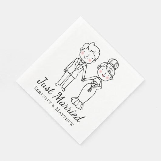 Cartoon bruid bruidegom net getrouwd bruiloft serv servet (Hoek)