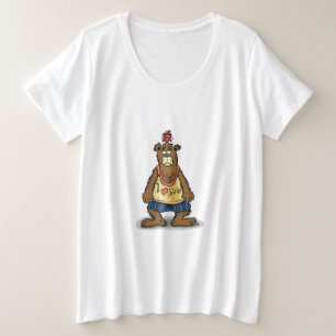 Cartoon bruine beer die op zijn achterpoten staat grote maat t-shirt