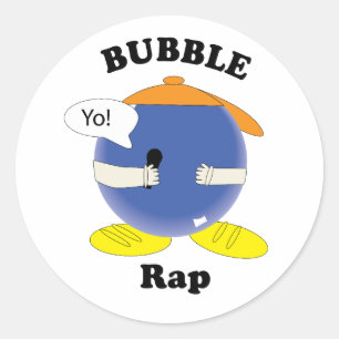 Cartoon-bubbelpersonage dat "Yo!" zegt met microfo Ronde Sticker