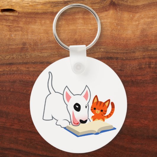 Cartoon Bullie en Kat met Book Sleutelhanger (Voorkant)