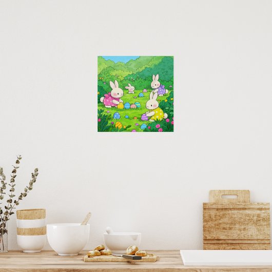 Cartoon Bunnies Paaseieren Poster (Keuken)