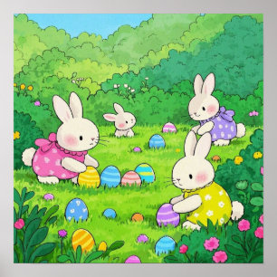 Cartoon Bunnies Paaseieren Poster
