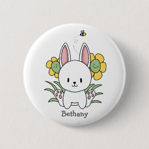 Cartoon Bunny Rabbit met grappige bloemen Ronde Button 5,7 Cm