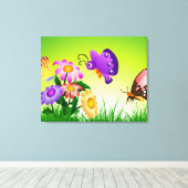 Cartoon Butterflies op Flowers Canvas (Insitu (Houten vloer))