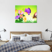 Cartoon Butterflies op Flowers Canvas (Insitu (Slaapkamer))