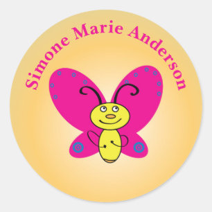 Cartoon Butterfly Funny Face Gepersonaliseerd Ronde Sticker