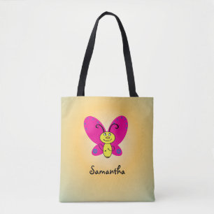 Cartoon Butterfly met naam Draagtas