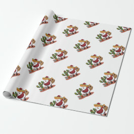Cartoon cactus en kerstman met een sombrero cadeaupapier