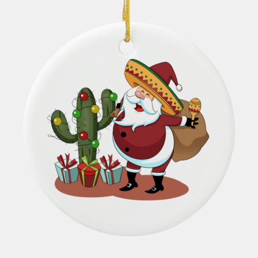 Cartoon cactus en kerstman met een sombrero keramisch ornament (Achterkant)