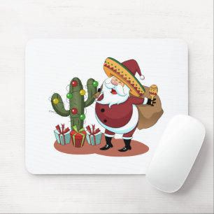Cartoon cactus en kerstman met een sombrero muismat