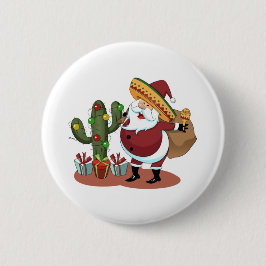 Cartoon cactus en kerstman met een sombrero ronde button 5,7 cm