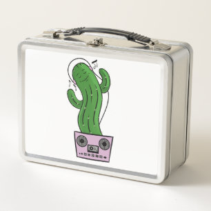 Cartoon Cactus met Koptelefoon en Boombox als Pot
