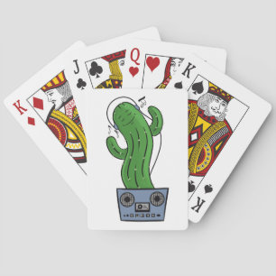Cartoon Cactus met Koptelefoon en Boombox als Pot Pokerkaarten