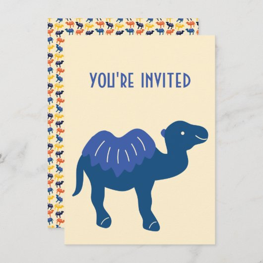 Cartoon Camel Blauw Bactrian 2 Humps Custom Kaart (Voorkant / Achterkant)