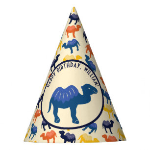 Cartoon Camel Blue Bactrian 2 Humps op maat gesned Feesthoedjes