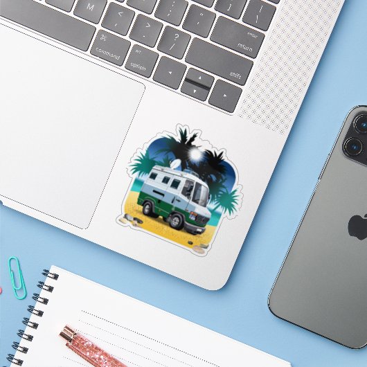 Cartoon Camper Sticker (Laptop met iPhone)