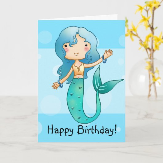 Cartoon Carte d'anniversaire de sirène joyeuse (Fleur jaune)