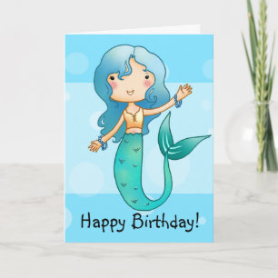 Cartoon Carte d'anniversaire de sirène joyeuse