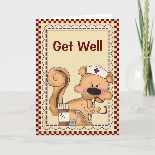 Cartoon Cartoon Eekhoorn Get Well Kaart (Voorkant)