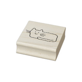 Cartoon Cat Doodle Line Drawing Wood Art Stamp Rubberstempel