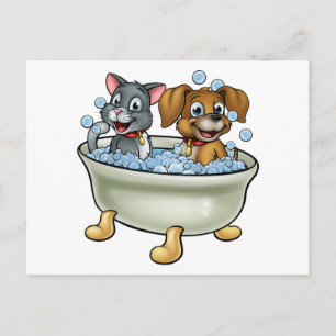 Cartoon Cat en Dog in Bath Briefkaart