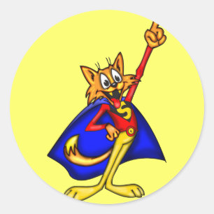 Cartoon Cat Super Hero Ronde Sticker