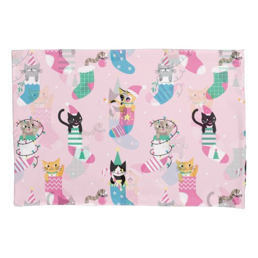 Cartoon Cats Kerst Naadloos Patroon Kussensloop (Voorkant)