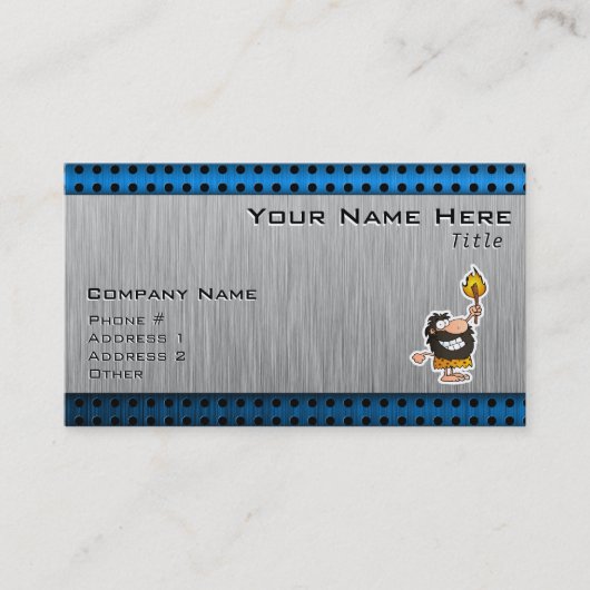 Cartoon Caveman; metaal-look Visitekaartje (Voorkant)