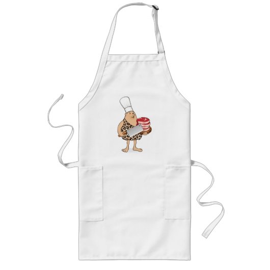 Cartoon Caveman Paleo Chef - Funny Barbecue Apron Lang Schort (Voorkant)
