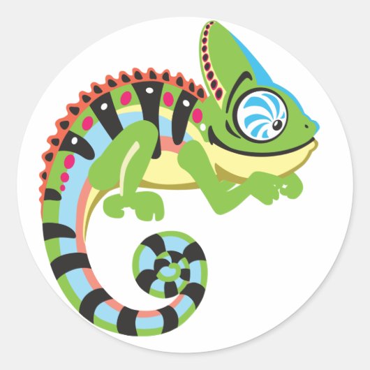 cartoon chameleon ronde sticker (Voorkant)